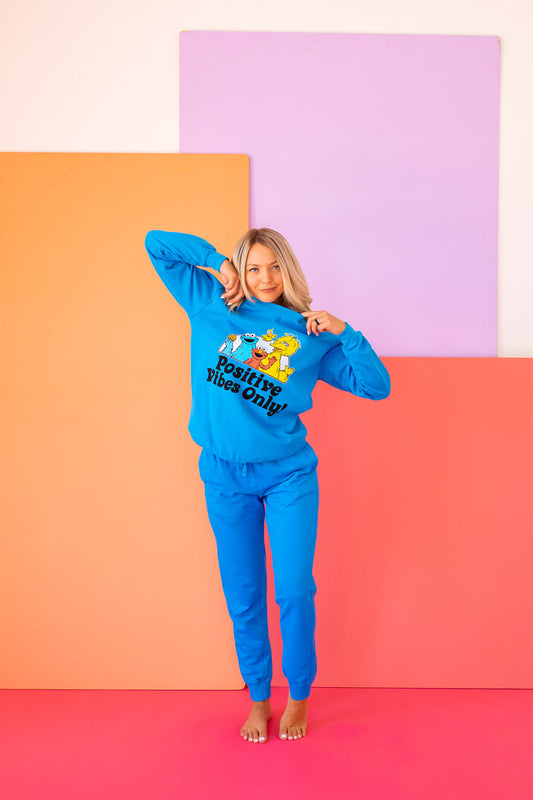 Sesame Sweatshirt Positive Vibes Womens Crewneck Sweatshirt Blue