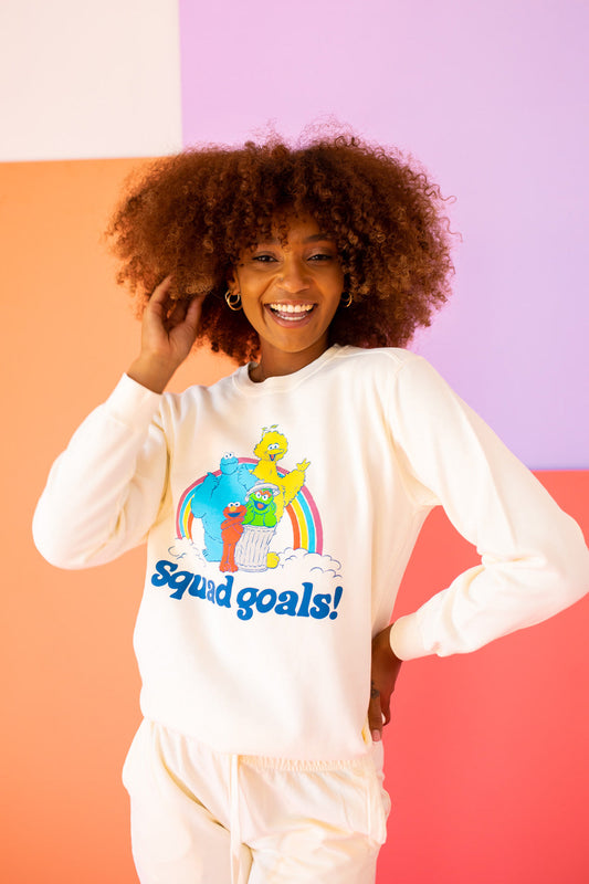 Sesame Street Squad Goals Womens Crewneck Sweatshirt Ivory