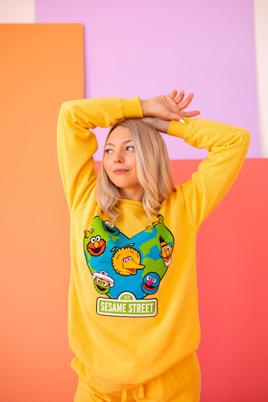 World Heart Sesame Street Womens Crewneck Sweatshirt Yellow