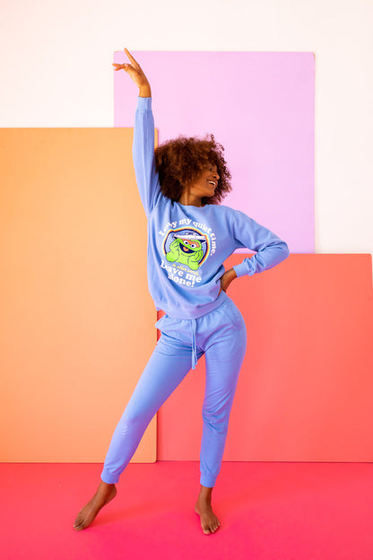 Anti-Social Oscar The Grouch Womens Sweatshirt Blue