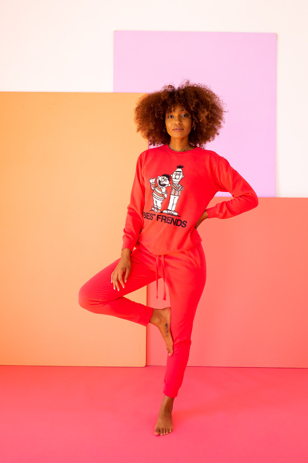 Sesame Street Best Friends Womens Crewneck Sweatshirt Red
