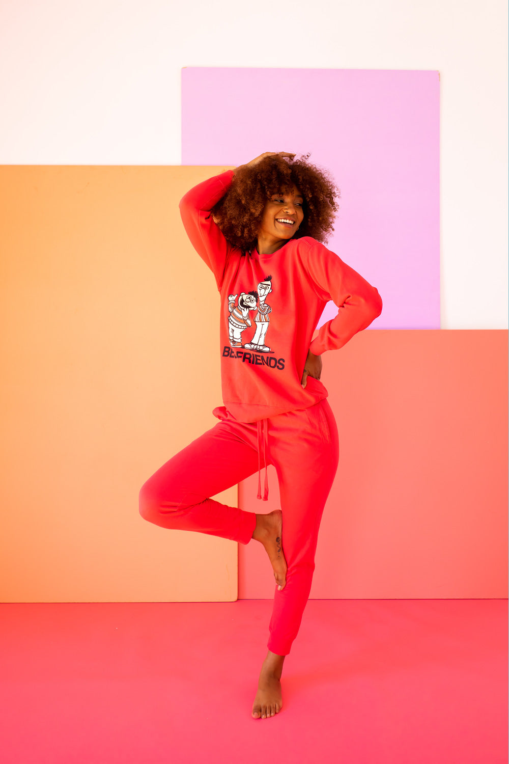 Sesame Street Best Friends Womens Crewneck Sweatshirt Red