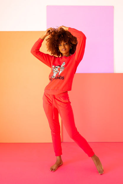 Sesame Street Best Friends Womens Crewneck Sweatshirt Red