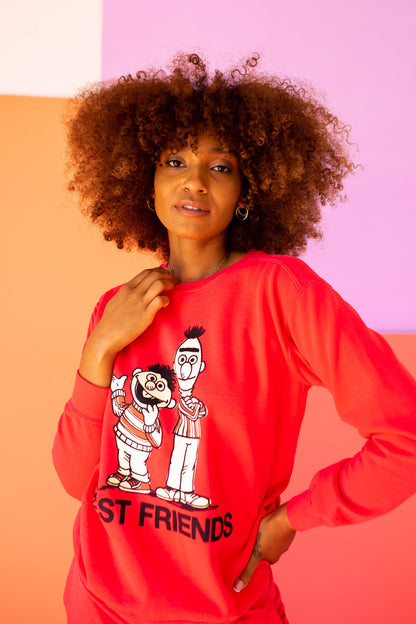 Sesame Street Best Friends Womens Crewneck Sweatshirt Red
