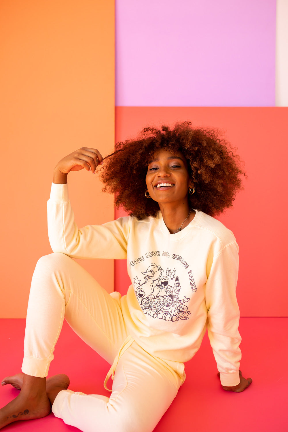 Peace Love and Sesame Street Womens Crewneck Sweatshirt Ivory