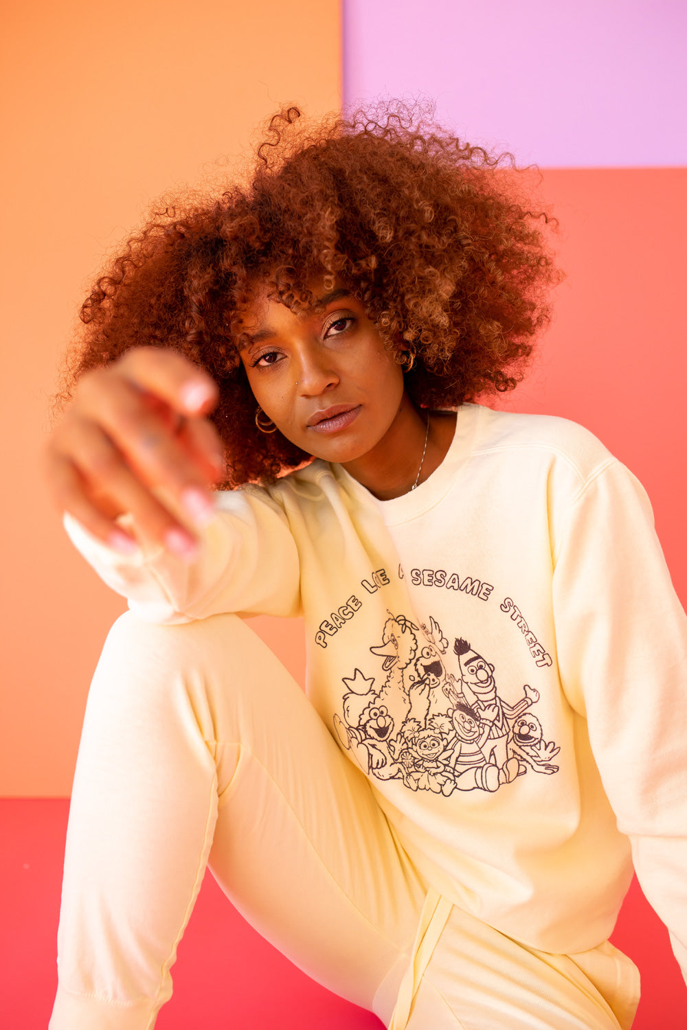 Peace Love and Sesame Street Womens Crewneck Sweatshirt Ivory