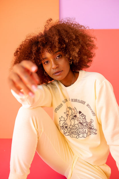 Peace Love and Sesame Street Womens Crewneck Sweatshirt Ivory