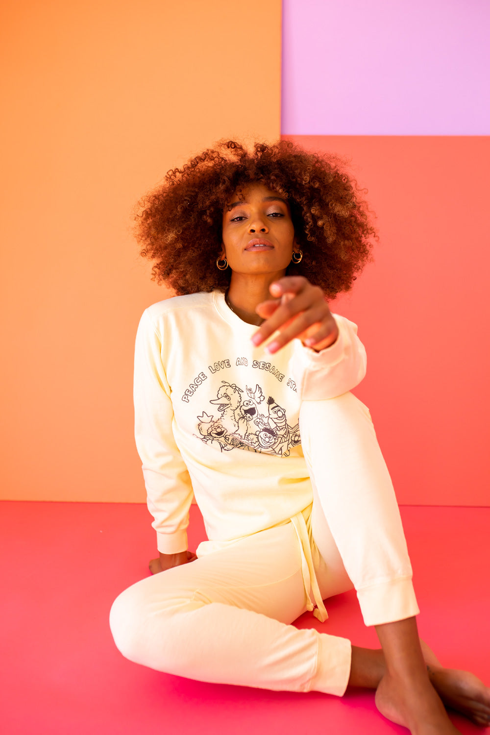Peace Love and Sesame Street Womens Crewneck Sweatshirt Ivory