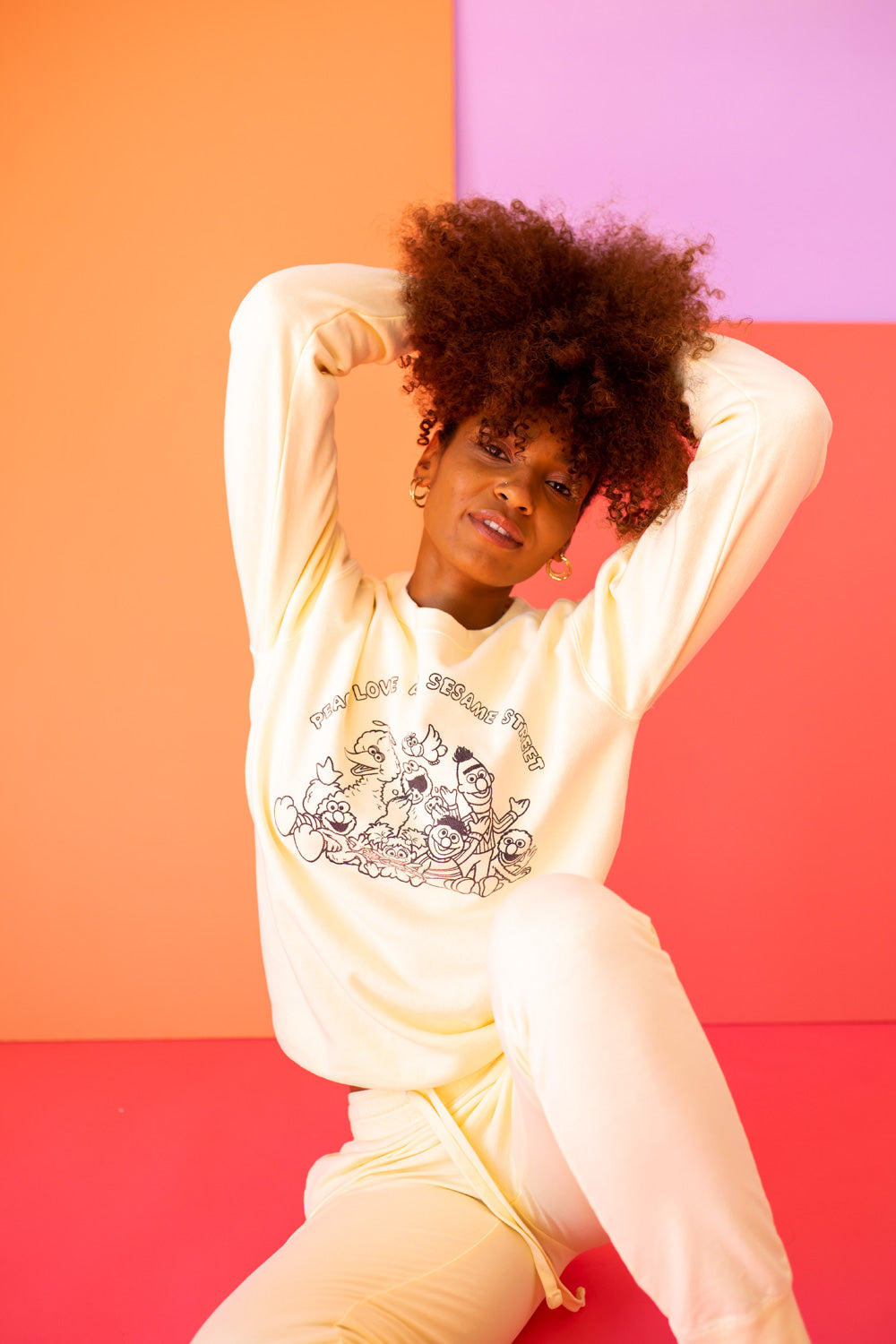 Peace Love and Sesame Street Womens Crewneck Sweatshirt Ivory