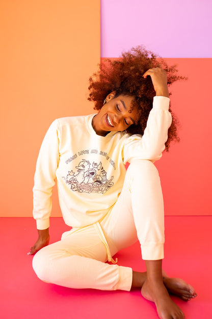 Peace Love and Sesame Street Womens Crewneck Sweatshirt Ivory