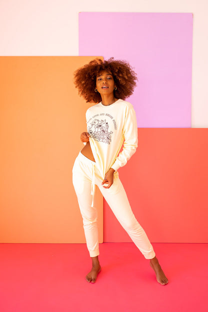 Peace Love and Sesame Street Womens Crewneck Sweatshirt Ivory