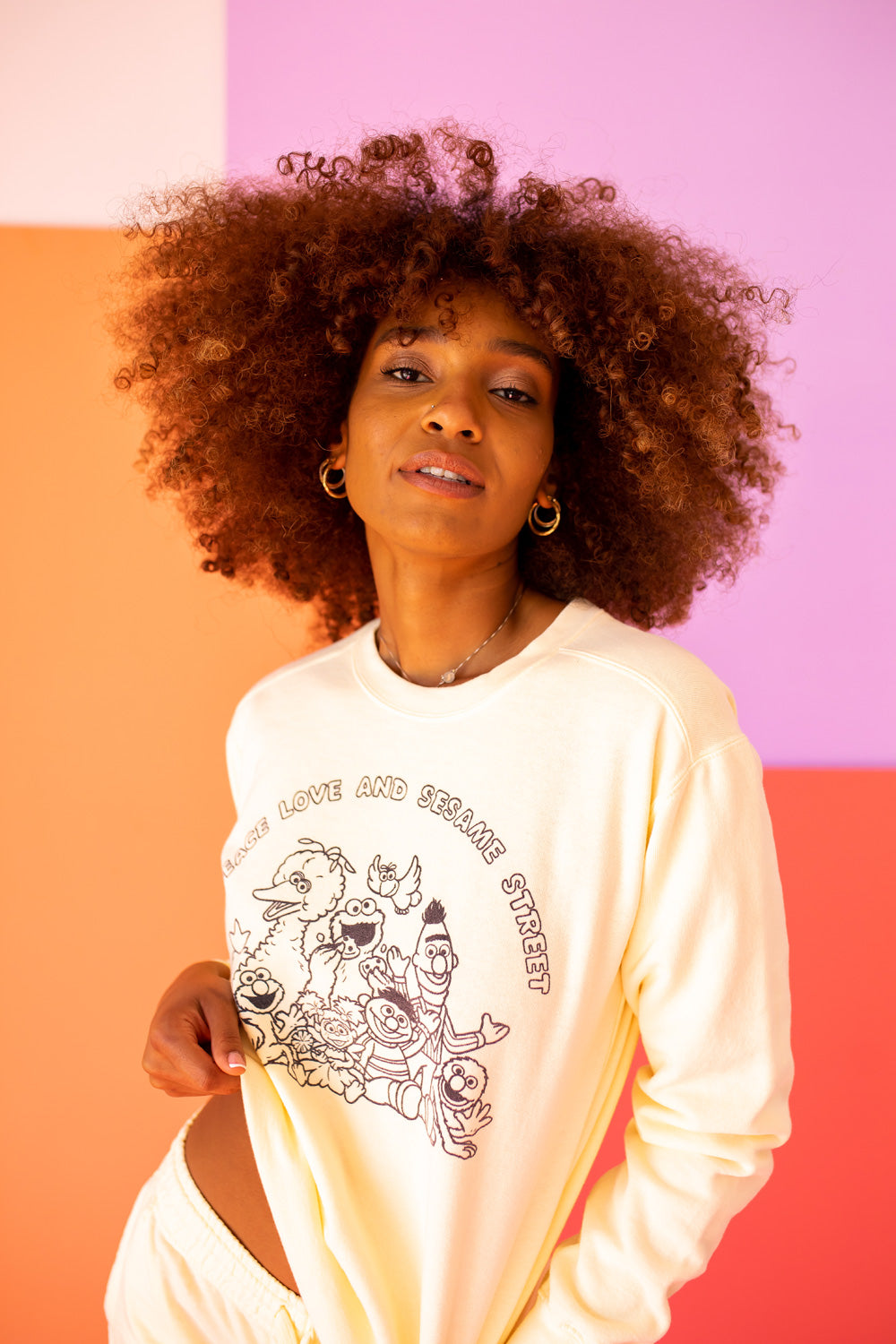 Peace Love and Sesame Street Womens Crewneck Sweatshirt Ivory
