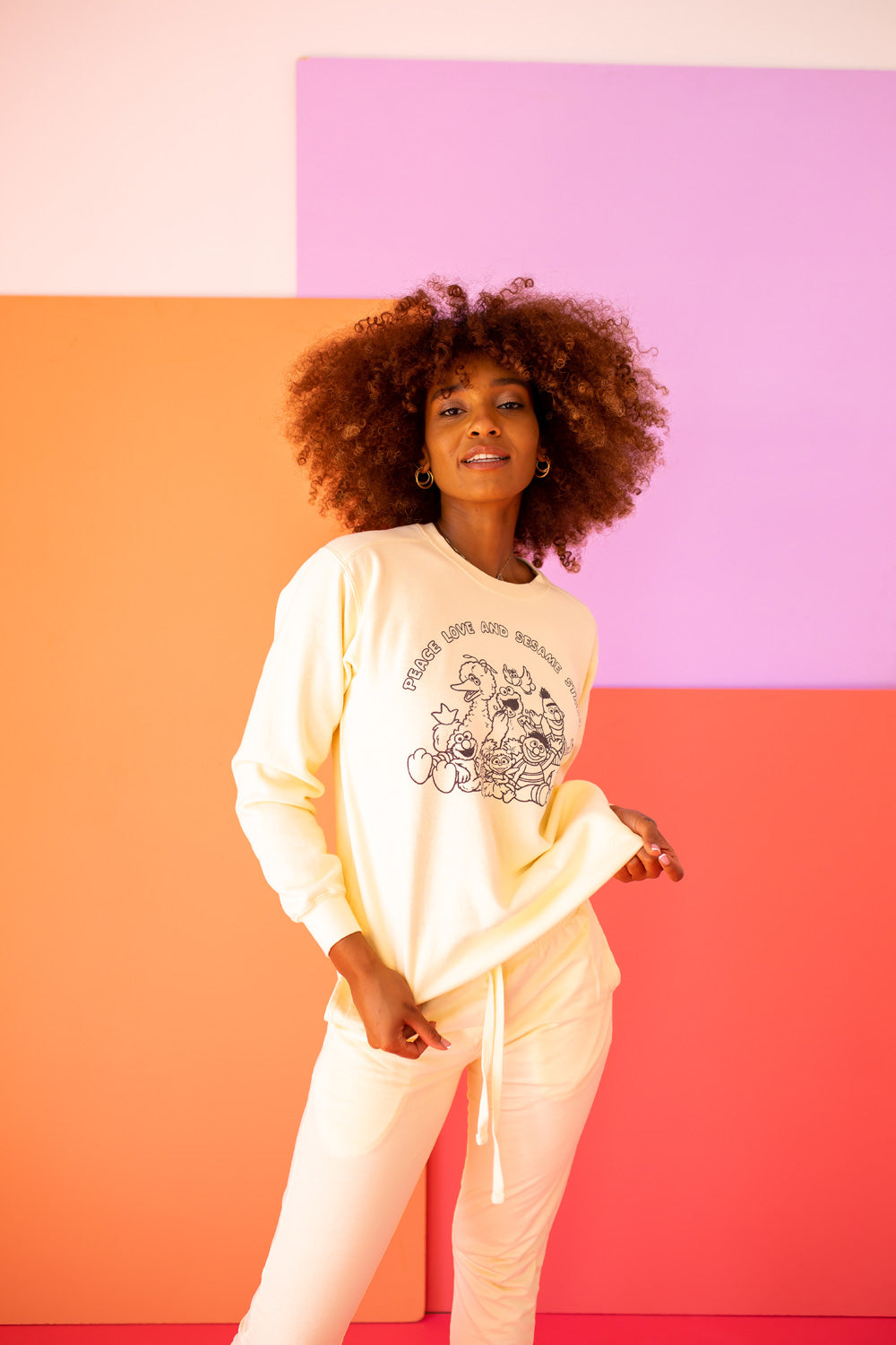 Peace Love and Sesame Street Womens Crewneck Sweatshirt Ivory
