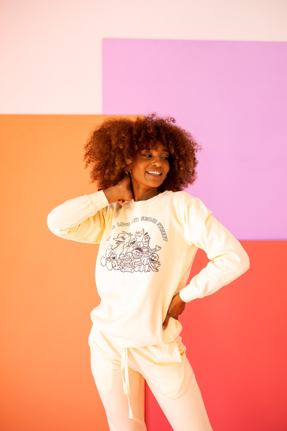 Peace Love and Sesame Street Womens Crewneck Sweatshirt Ivory