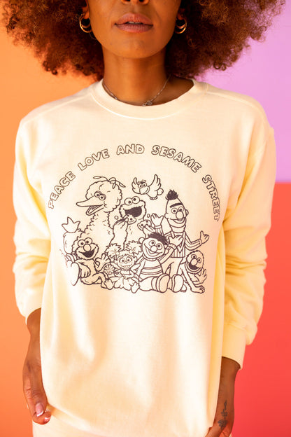 Peace Love and Sesame Street Womens Crewneck Sweatshirt Ivory