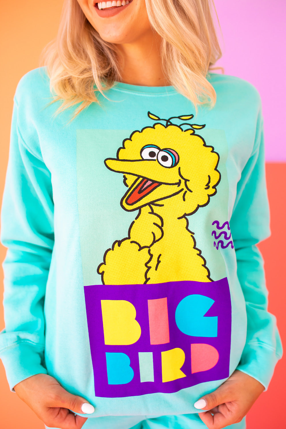Sesame Street Big Bird Womens Crewnck Sweatshirt Turquoise