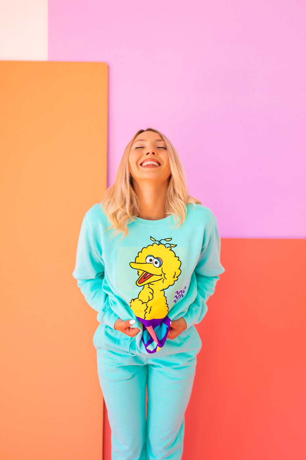 Sesame Street Big Bird Womens Crewnck Sweatshirt Turquoise