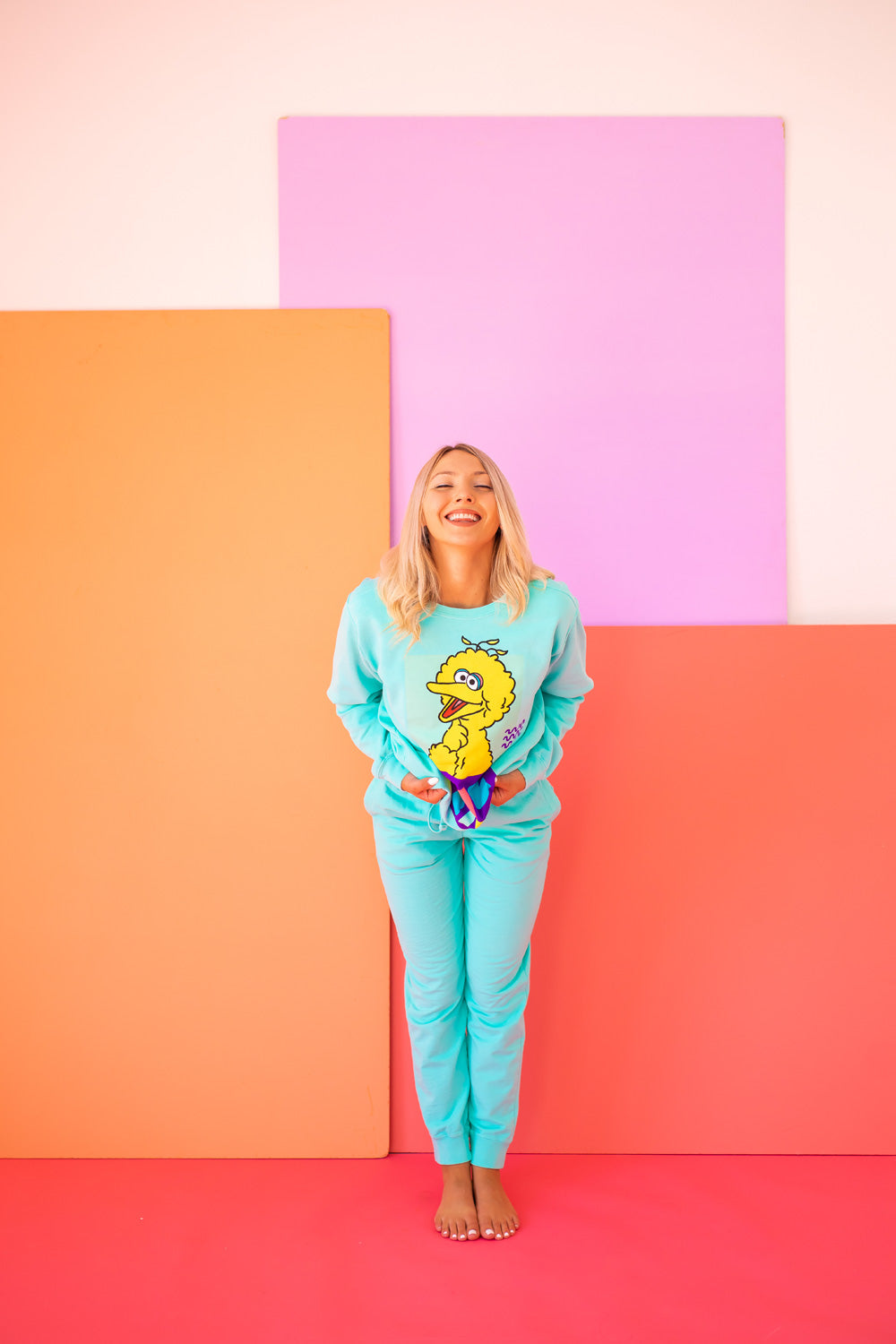 Sesame Street Big Bird Womens Crewnck Sweatshirt Turquoise