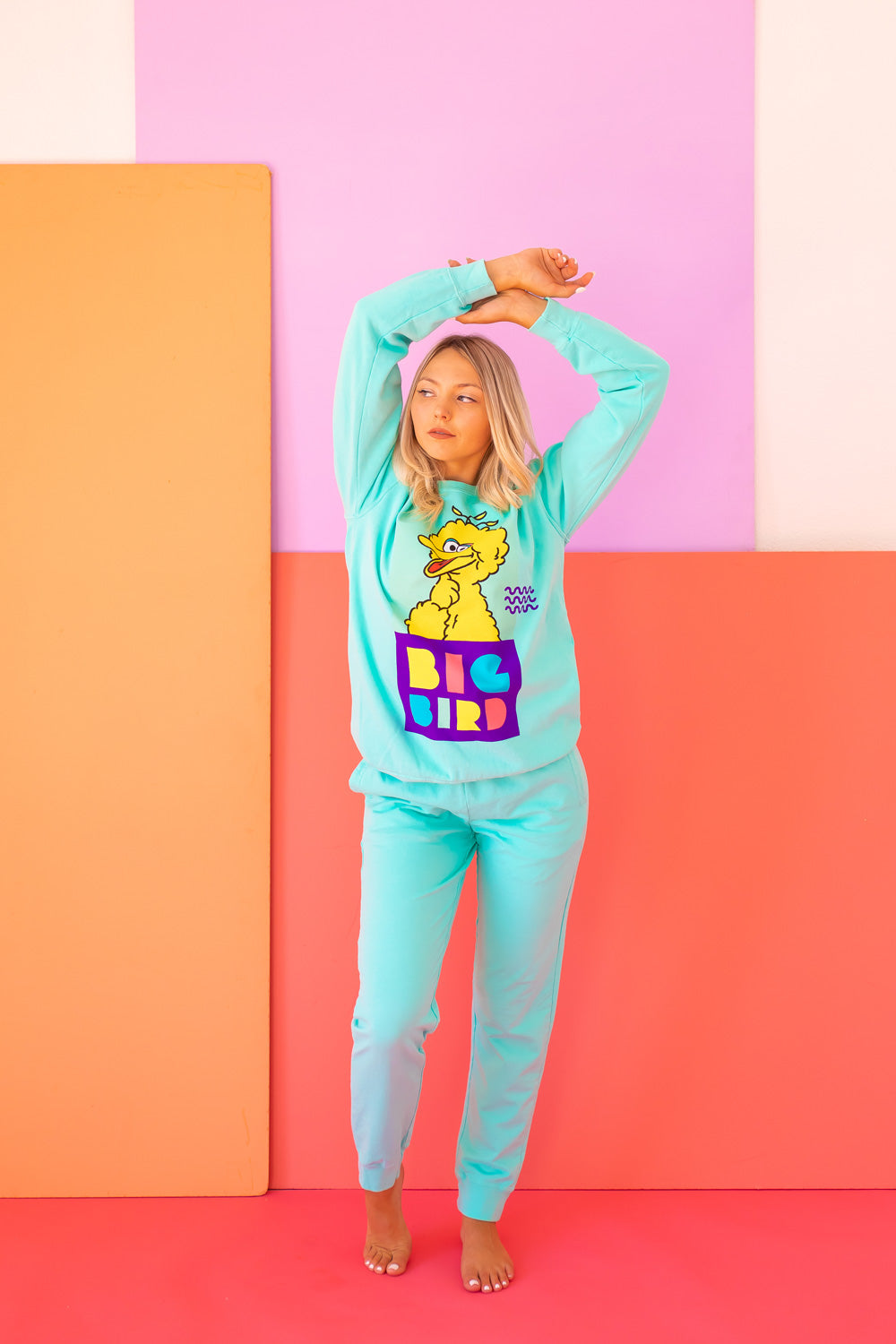 Sesame Street Big Bird Womens Crewnck Sweatshirt Turquoise