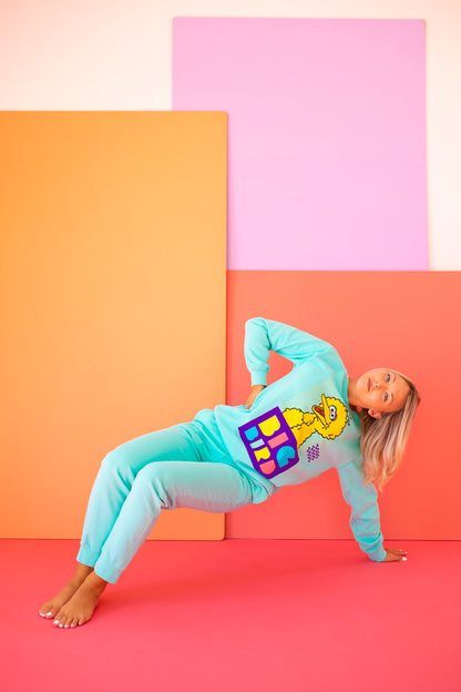 Sesame Street Big Bird Womens Crewnck Sweatshirt Turquoise