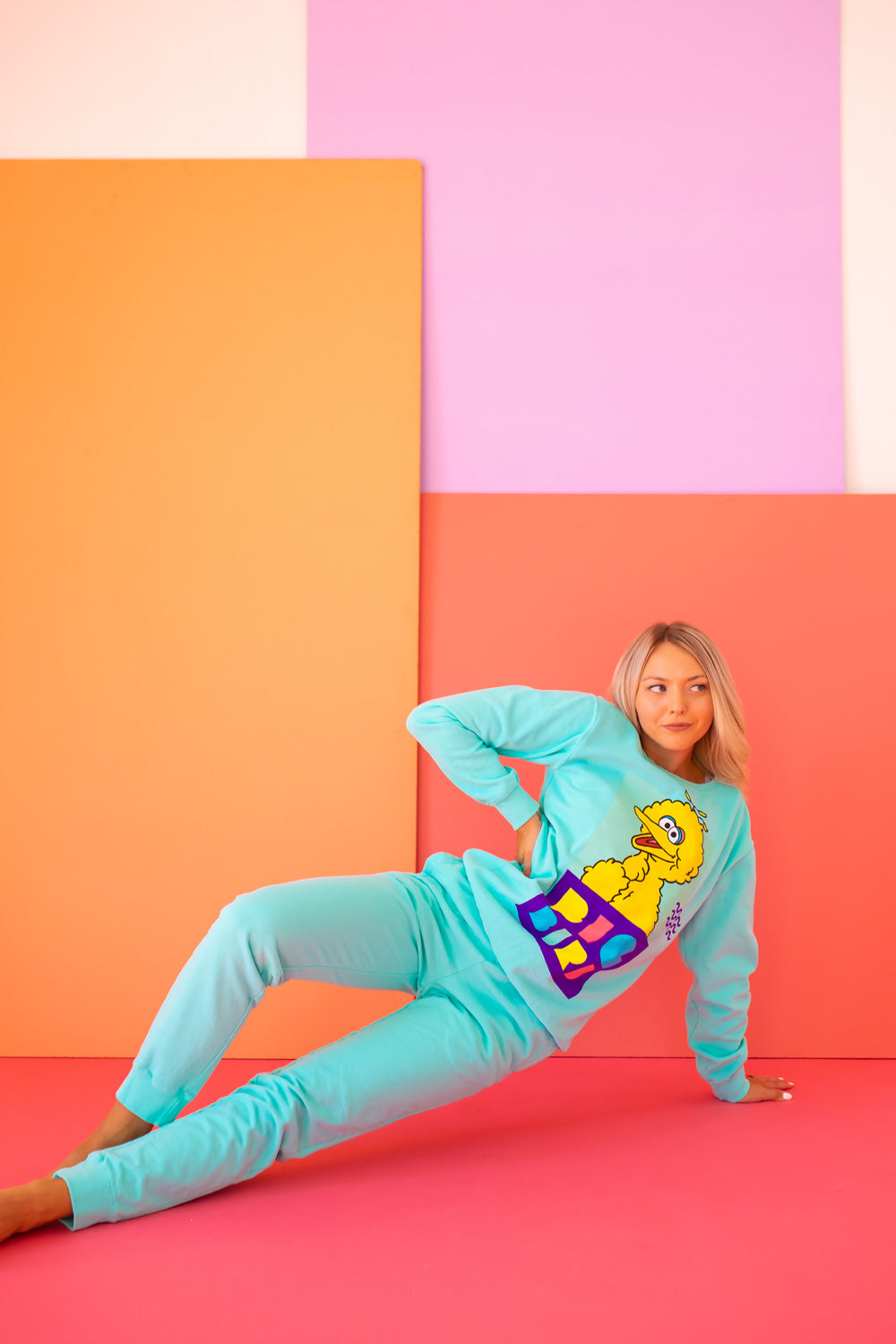 Sesame Street Big Bird Womens Crewnck Sweatshirt Turquoise