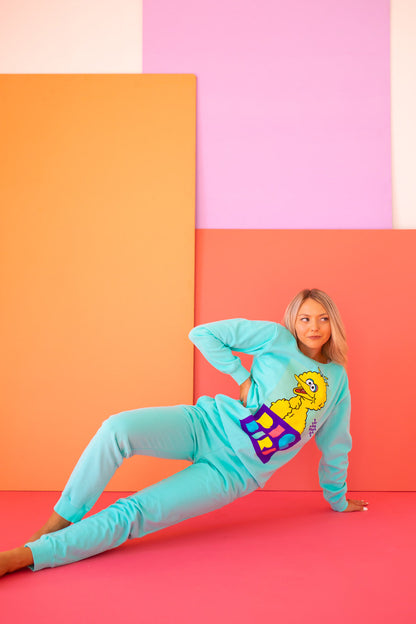 Sesame Street Big Bird Womens Crewnck Sweatshirt Turquoise