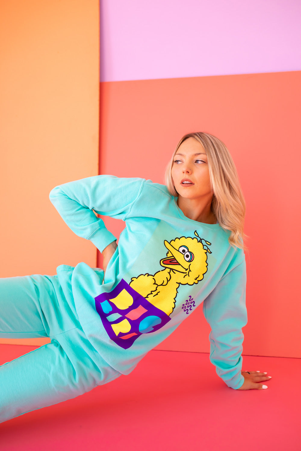 Sesame Street Big Bird Womens Crewnck Sweatshirt Turquoise