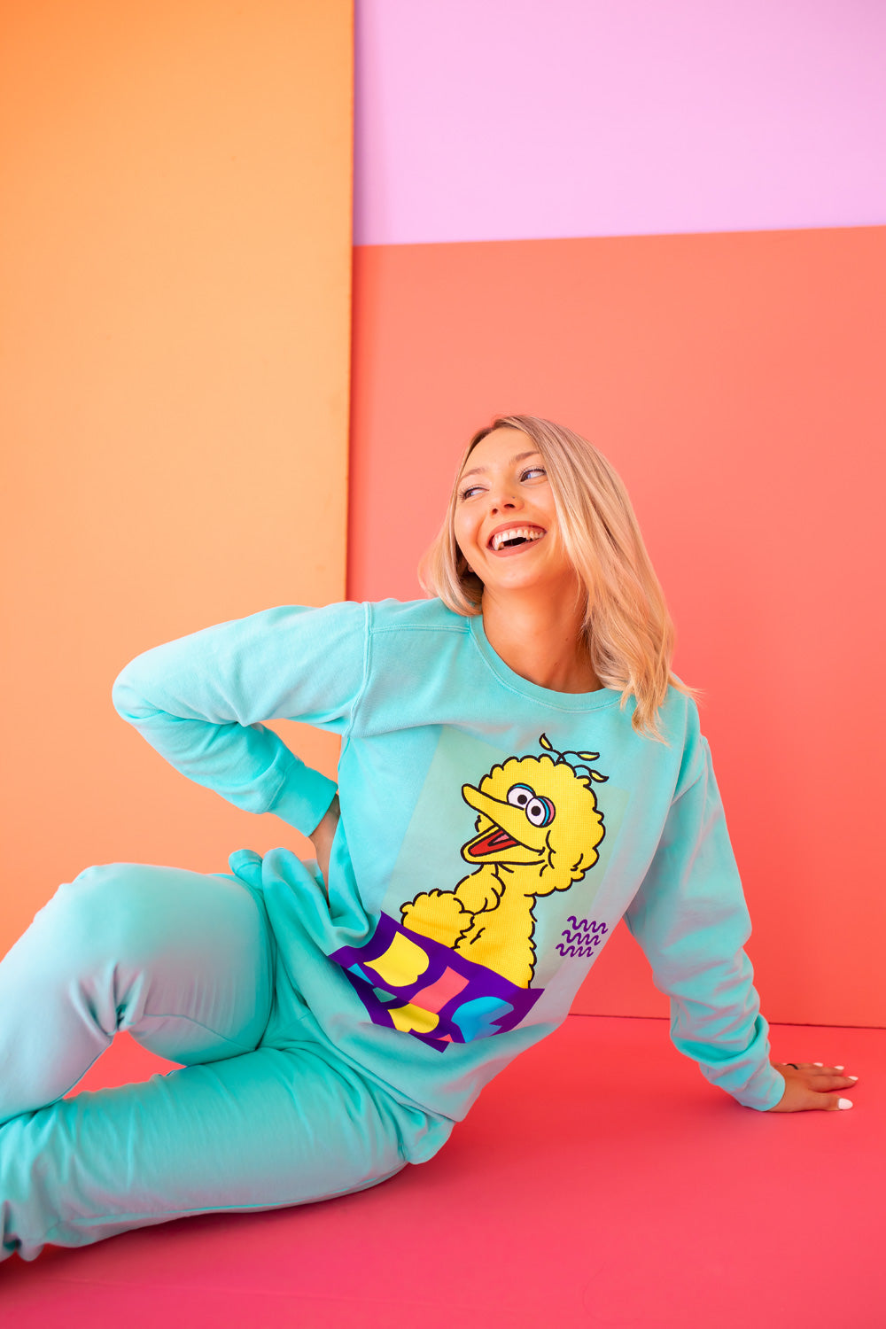 Sesame Street Big Bird Womens Crewnck Sweatshirt Turquoise