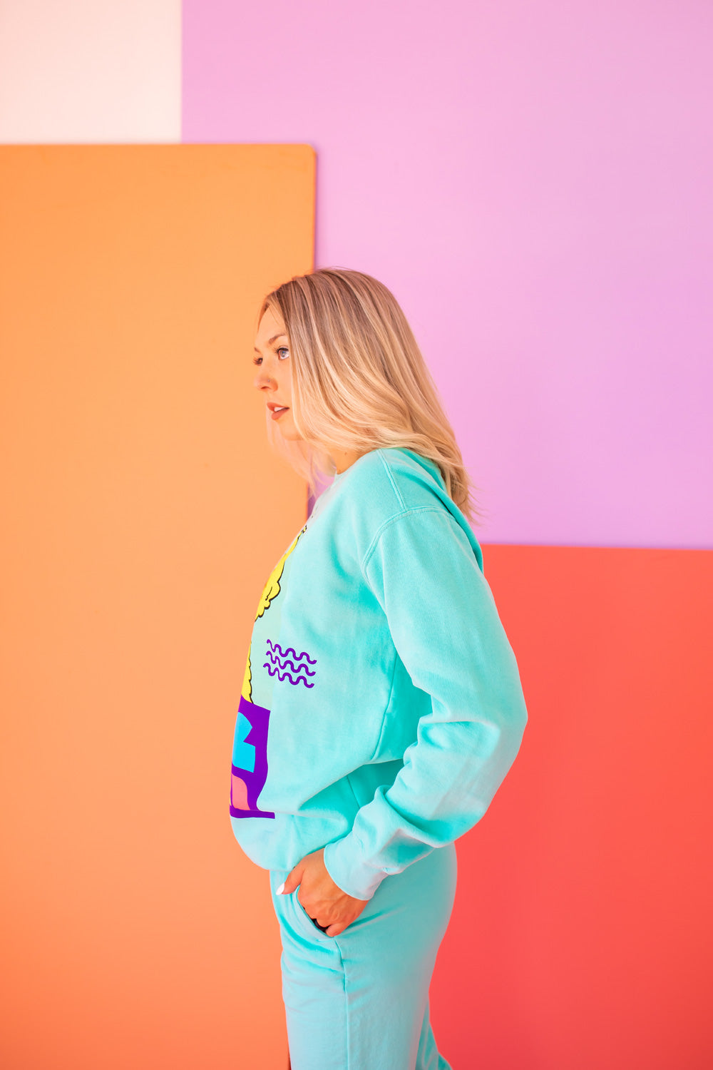 Sesame Street Big Bird Womens Crewnck Sweatshirt Turquoise