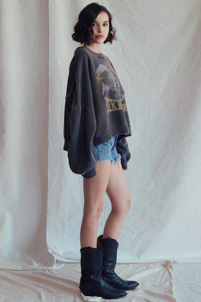 Daytona Beach Florida 1977 Eagle Motorcycle Womens Crewneck Sweatshirt Vintage Black