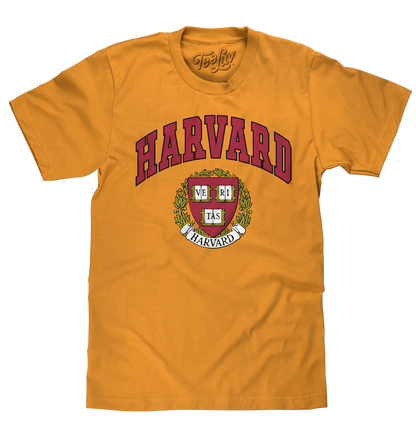 Harvard Veritas Shield College Mens T Shirt Mustard Yellow