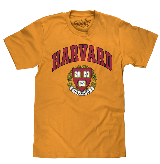 Harvard Veritas Shield College Mens T Shirt Mustard Yellow