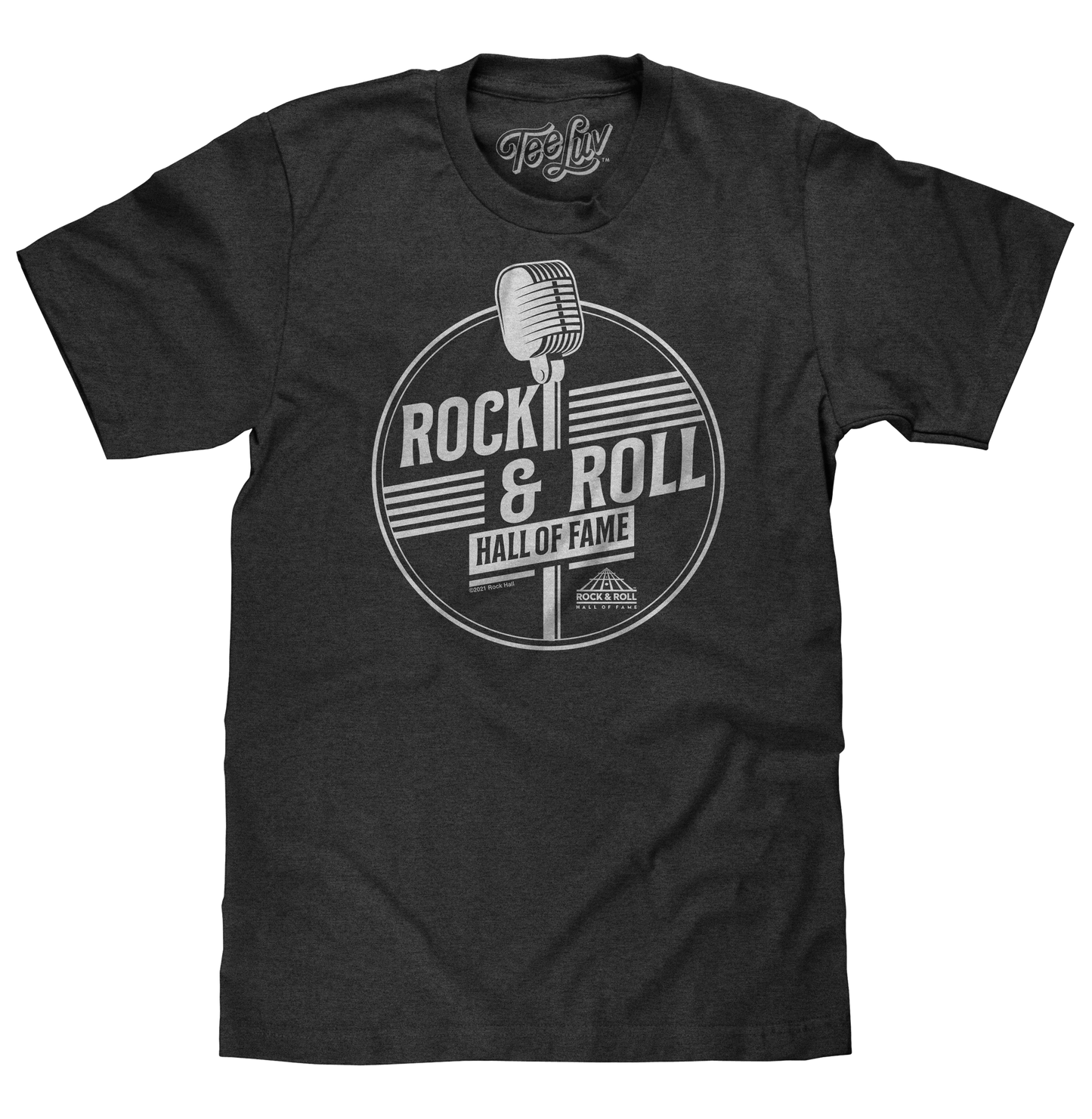 Rock and Roll Hall of Fame Retro Microphone Mens T Shirt Charcoal Gray Heather