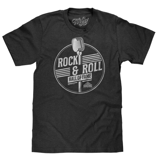 Rock and Roll Hall of Fame Retro Microphone Mens T Shirt Charcoal Gray Heather