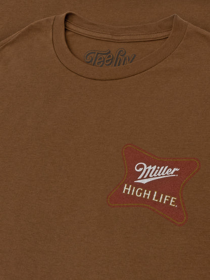 Miller High Life Front and Back Logo Mens T Shirt Brown Sugar