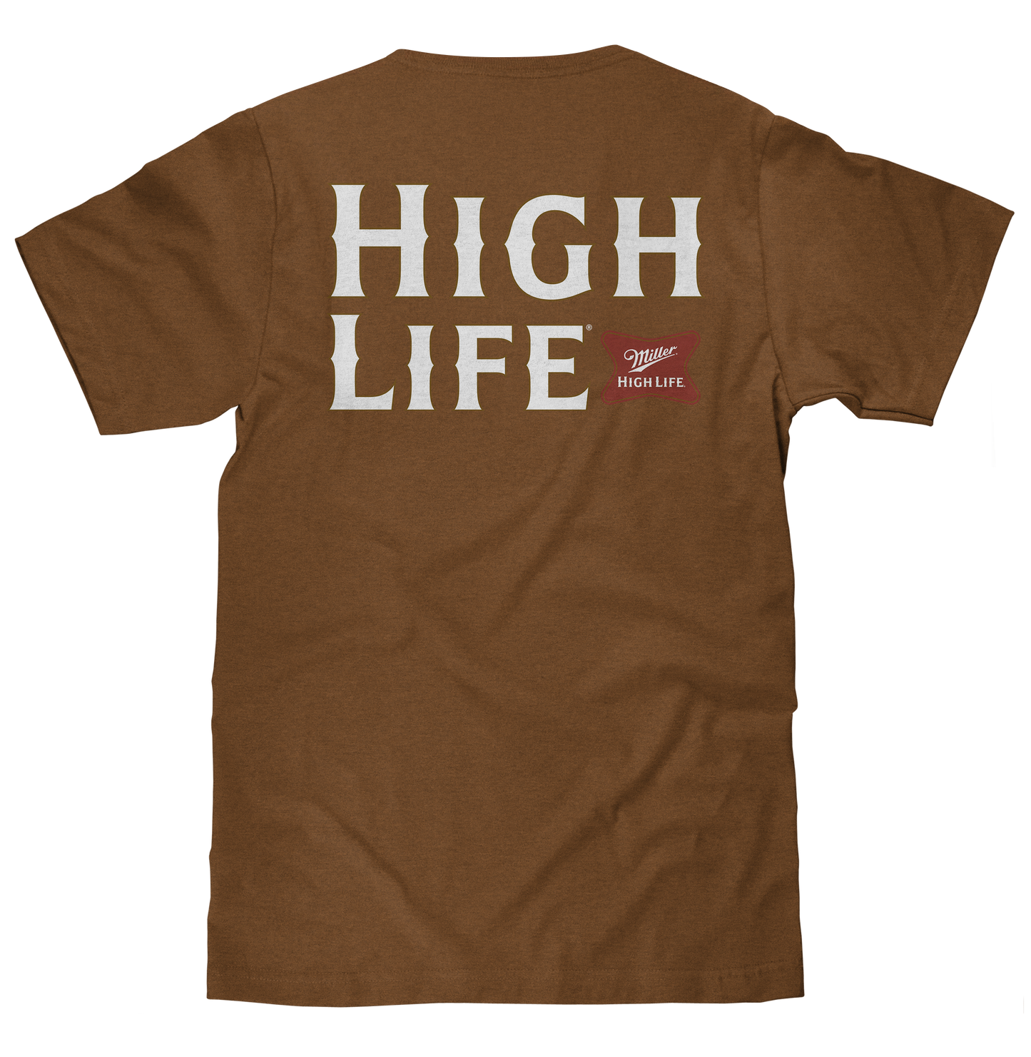 Miller High Life Front and Back Logo Mens T Shirt Brown Sugar