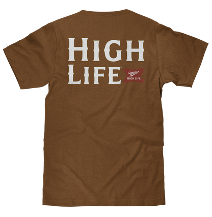 Miller High Life Front and Back Logo Mens T Shirt Brown Sugar