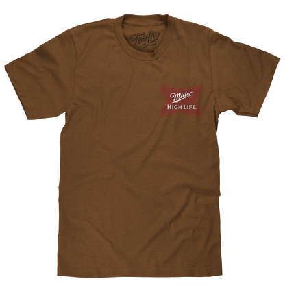 Miller High Life Front and Back Logo Mens T Shirt Brown Sugar