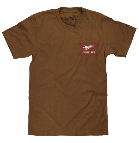 Miller High Life Front and Back Logo Mens T Shirt Brown Sugar