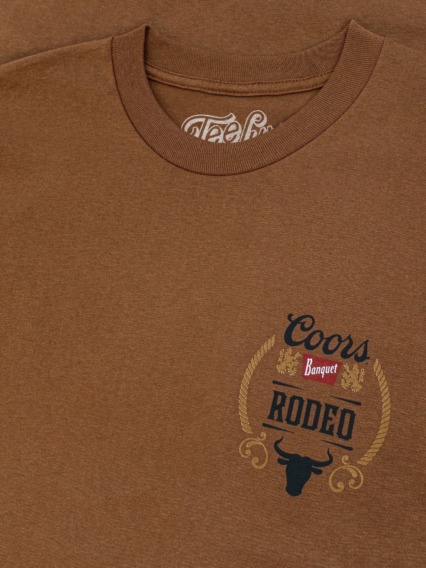 Coors Banquet Rodeo Bull Beer Front and Back Mens T Shirt Brown