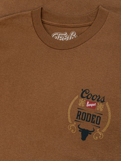 Coors Banquet Rodeo Bull Beer Front and Back Mens T Shirt Brown