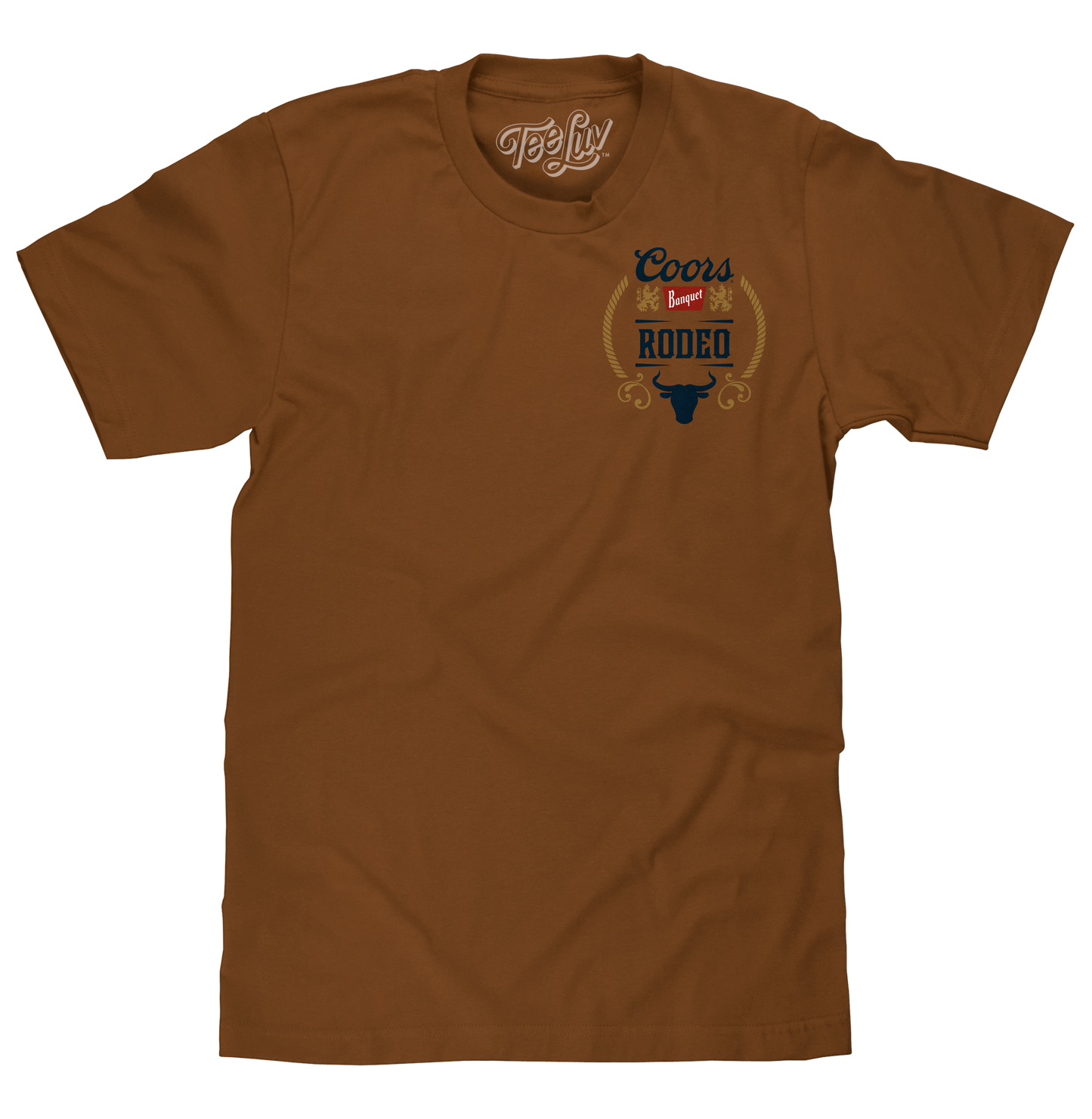 Coors Banquet Rodeo Bull Beer Front and Back Mens T Shirt Brown