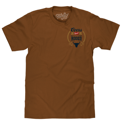Coors Banquet Rodeo Bull Beer Front and Back Mens T Shirt Brown