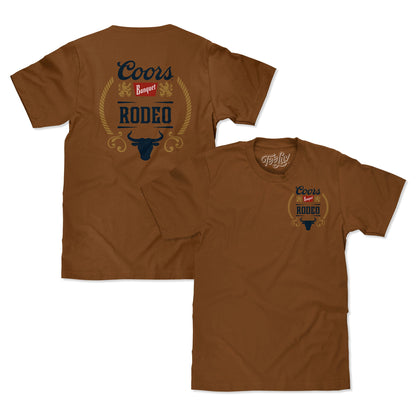 Coors Banquet Rodeo Bull Beer Front and Back Mens T Shirt Brown