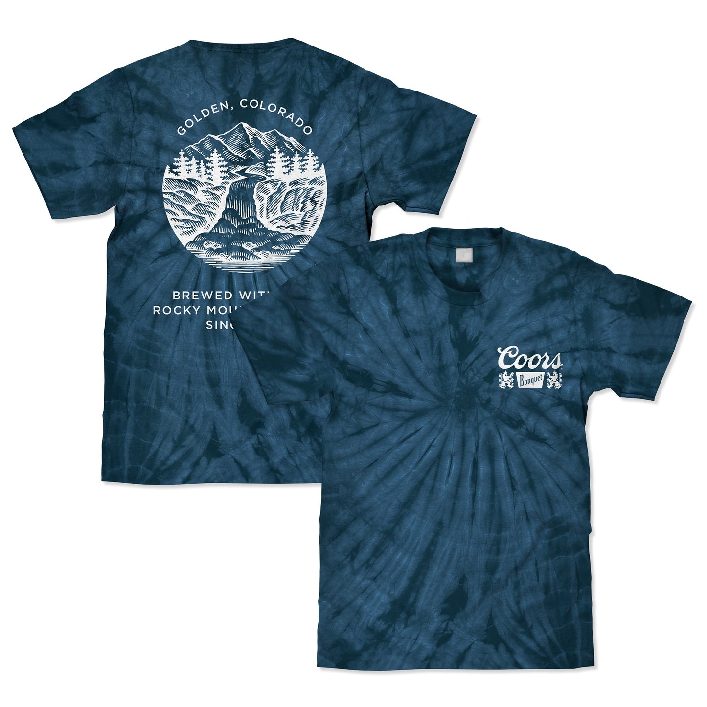 Coors Banquet Beer Logo Mens T Shirt Navy Blue Spider Tie Dye