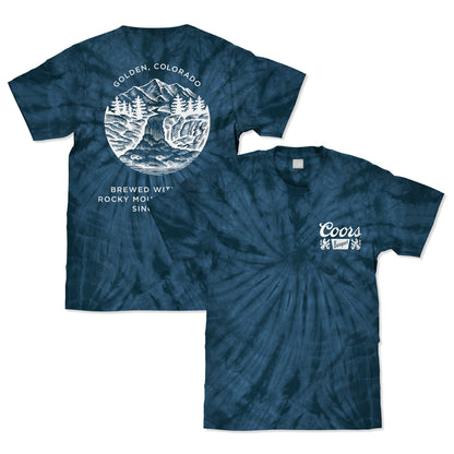 Coors Banquet Beer Logo Mens T Shirt Navy Blue Spider Tie Dye