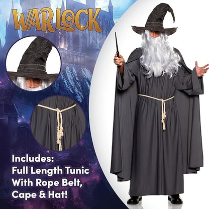 Men's Grey Warlock Renaissance Wizard Adult Costume