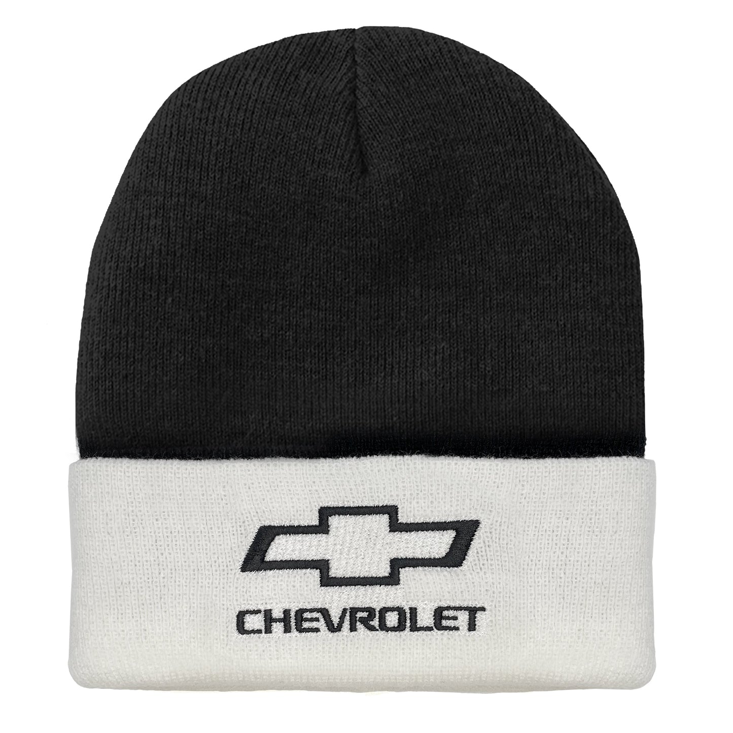 Chevrolet Bowtie Beanie Hat White and Black