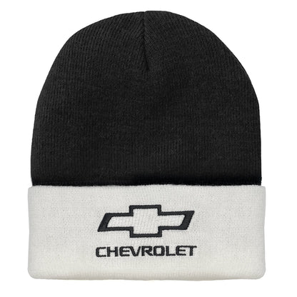 Chevrolet Bowtie Beanie Hat White and Black