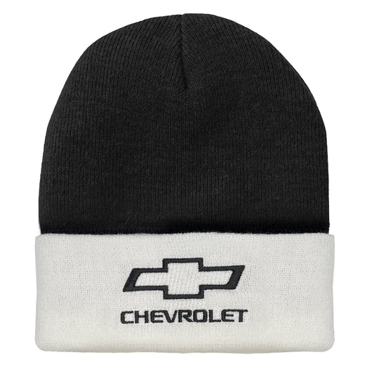 Chevrolet Bowtie Beanie Hat White and Black
